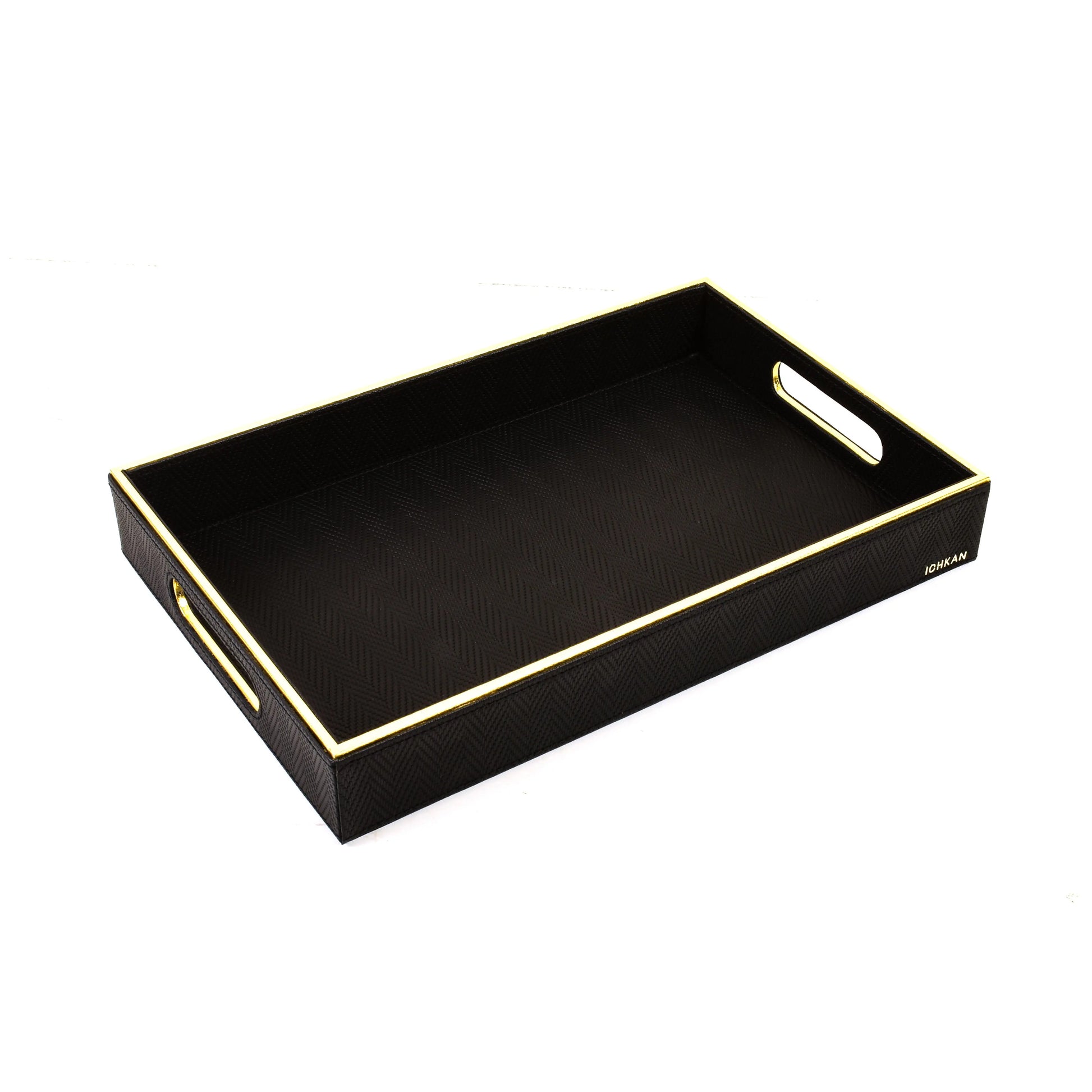Leatherette Rectangle Serving Tray Large | Black | Hamilton Ichkan
