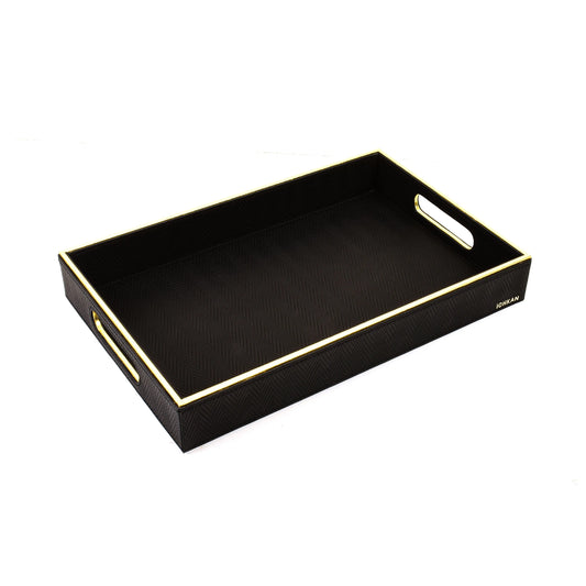 Leatherette Rectangle Serving Tray Large | Black | Hamilton Ichkan