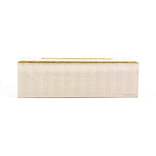 Leatherette Rectangle Tissue Box Holder | White Gold | Hamilton Ichkan