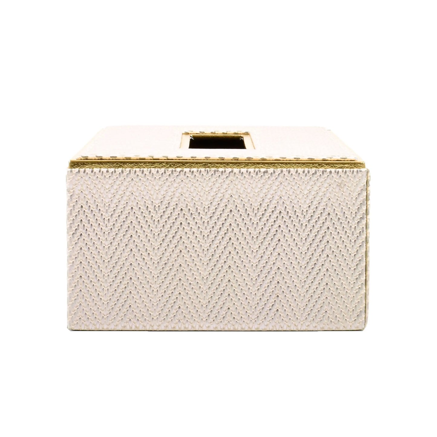 Leatherette Rectangle Tissue Box Holder | White Gold | Hamilton Ichkan