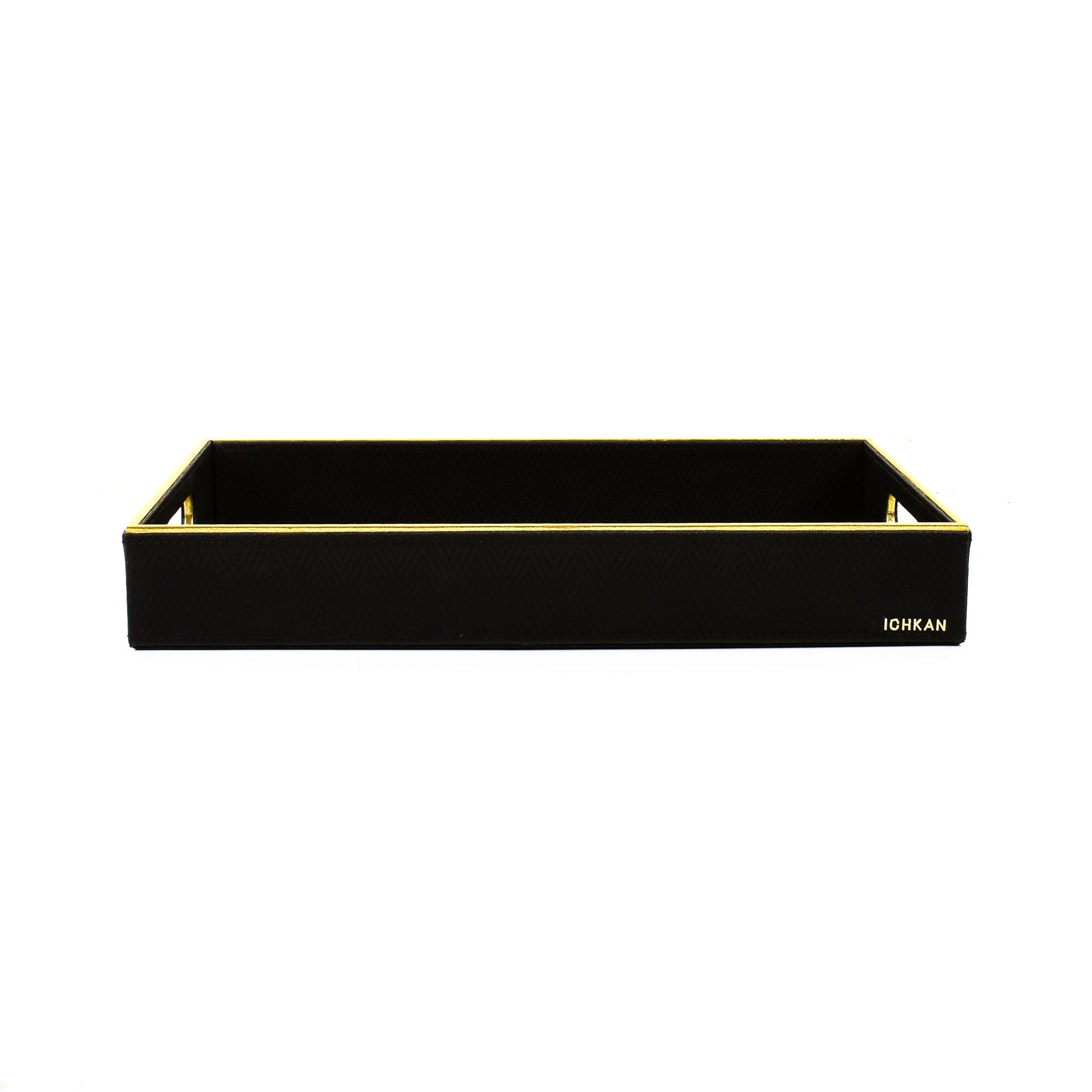 Leatherette Rectangle Serving Tray Set of 2 | Black | Hamilton Ichkan