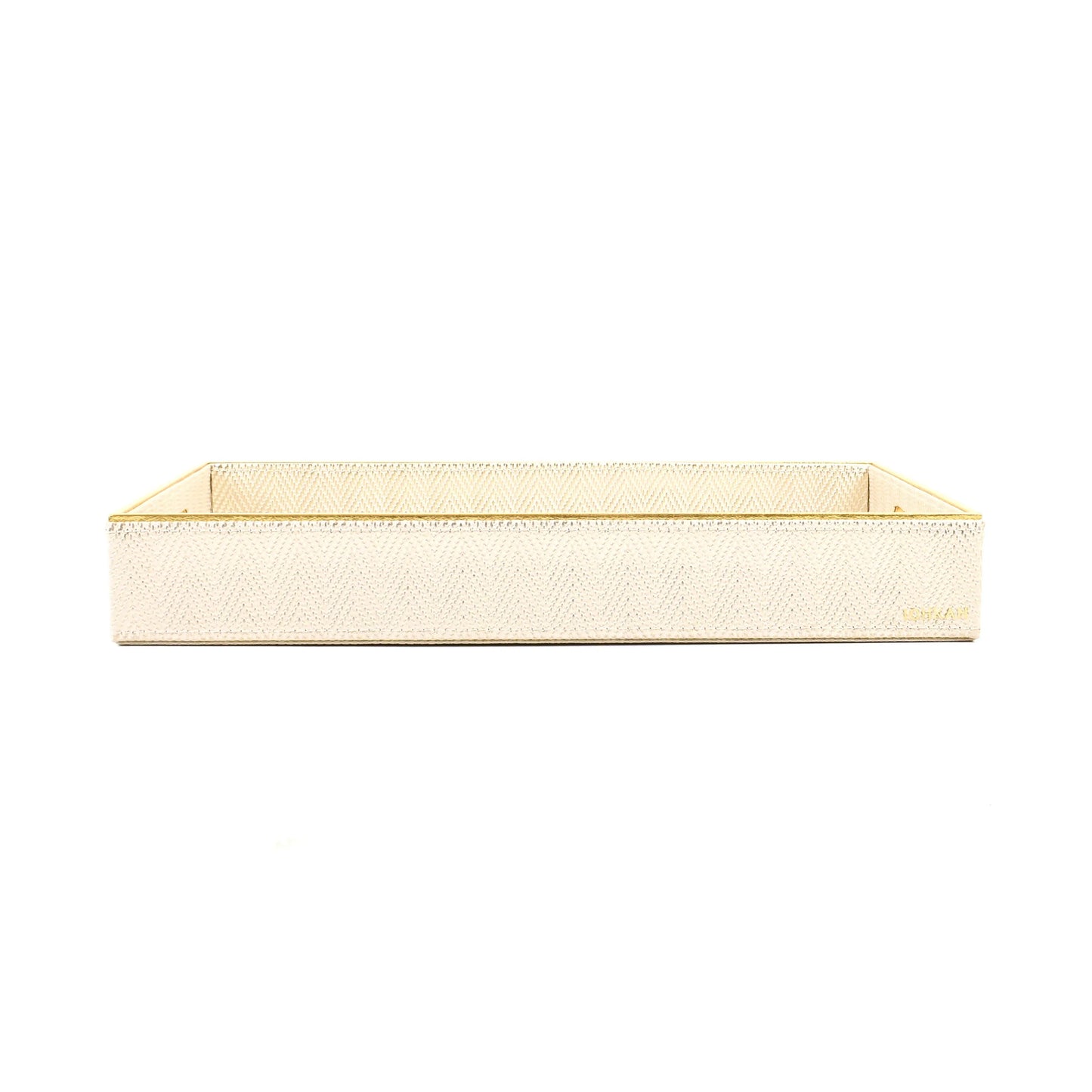 Leatherette Rectangle Serving Tray Small | White Gold | Hamilton Ichkan