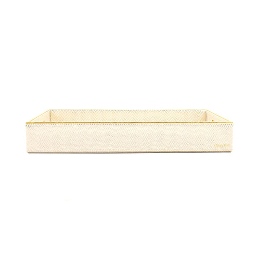 Leatherette Rectangle Serving Tray Small | White Gold | Hamilton Ichkan
