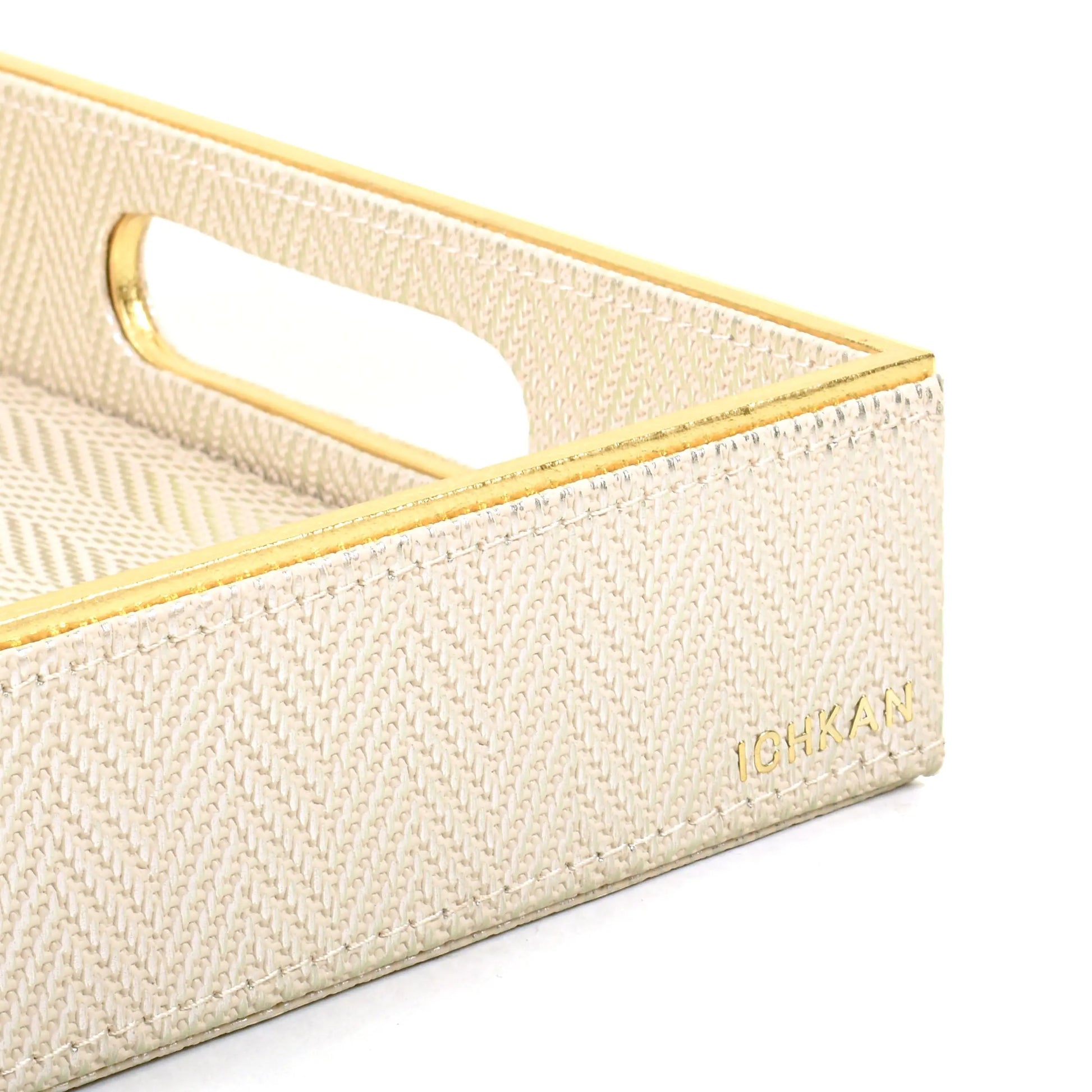 Leatherette Rectangle Serving Tray Small | White Gold | Hamilton Ichkan