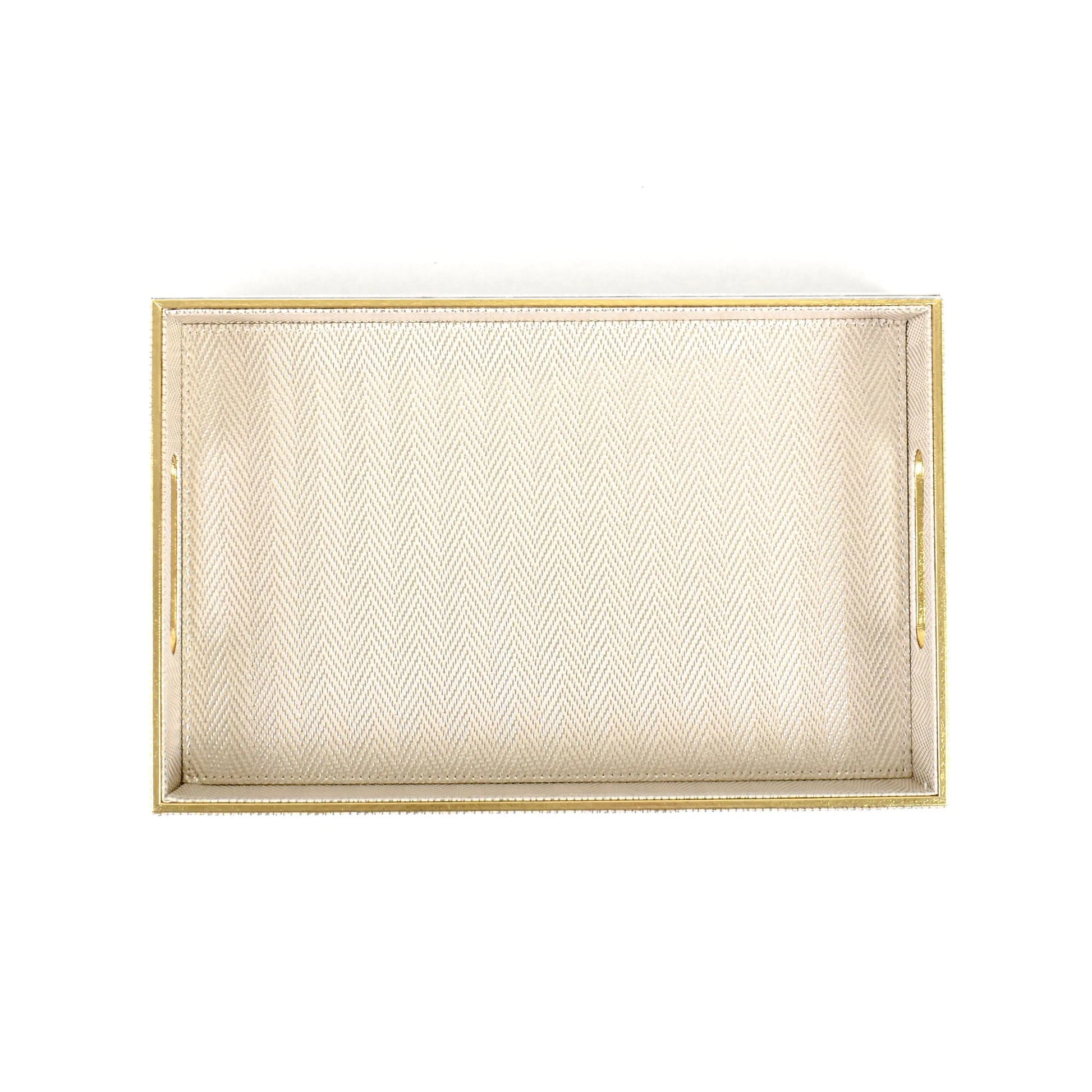 Leatherette Rectangle Serving Tray Small | White Gold | Hamilton Ichkan