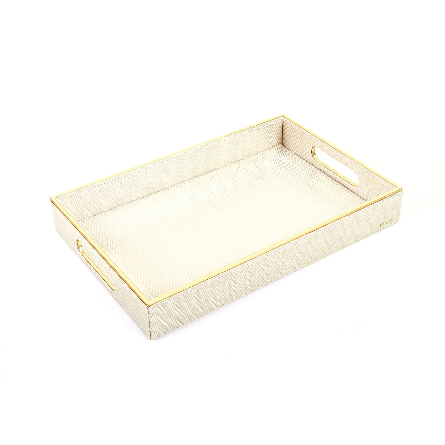 Leatherette Rectangle Serving Tray Small | White Gold | Hamilton Ichkan
