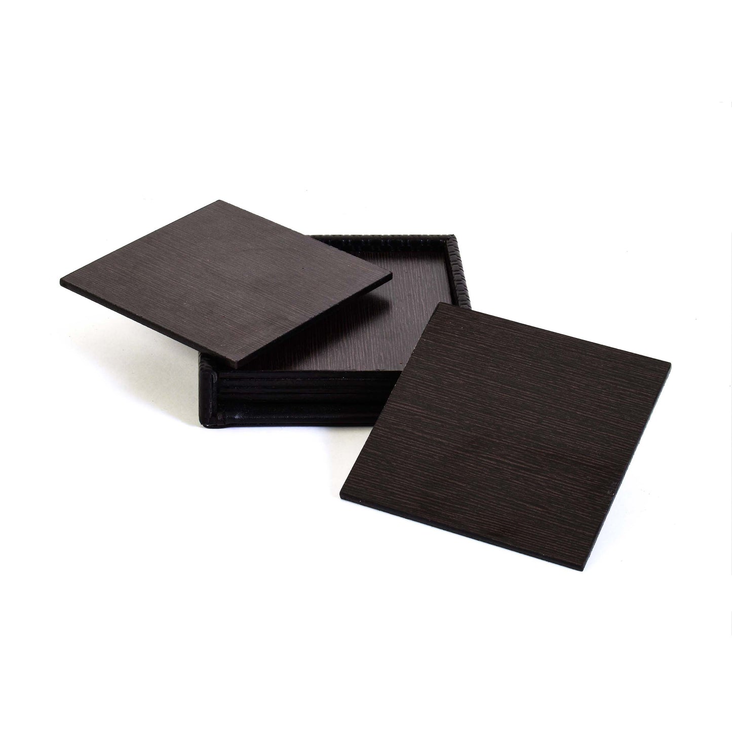 Leatherette Square Coasters Set of 6 | Black | Rubix Ichkan