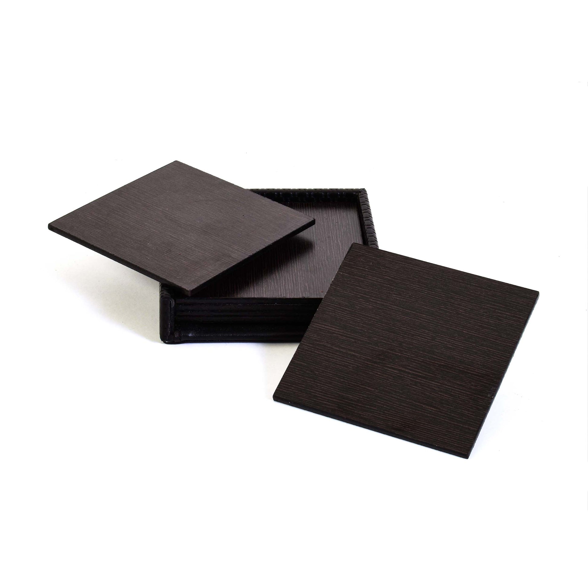 Leatherette Square Coasters Set of 6 | Black | Rubix Ichkan