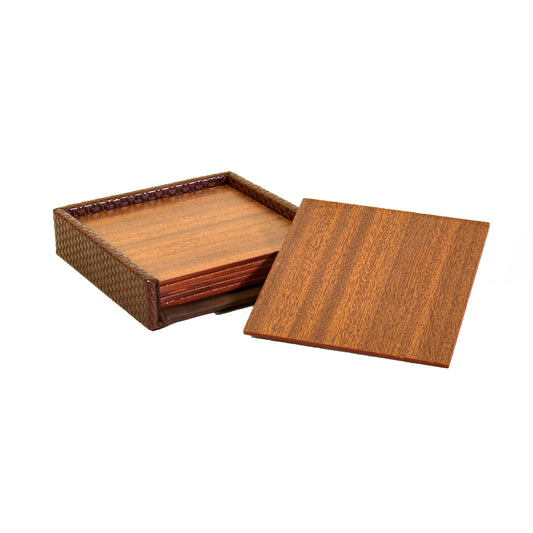 Leatherette Square Coasters Set of 6 | Brown | Rubix Ichkan