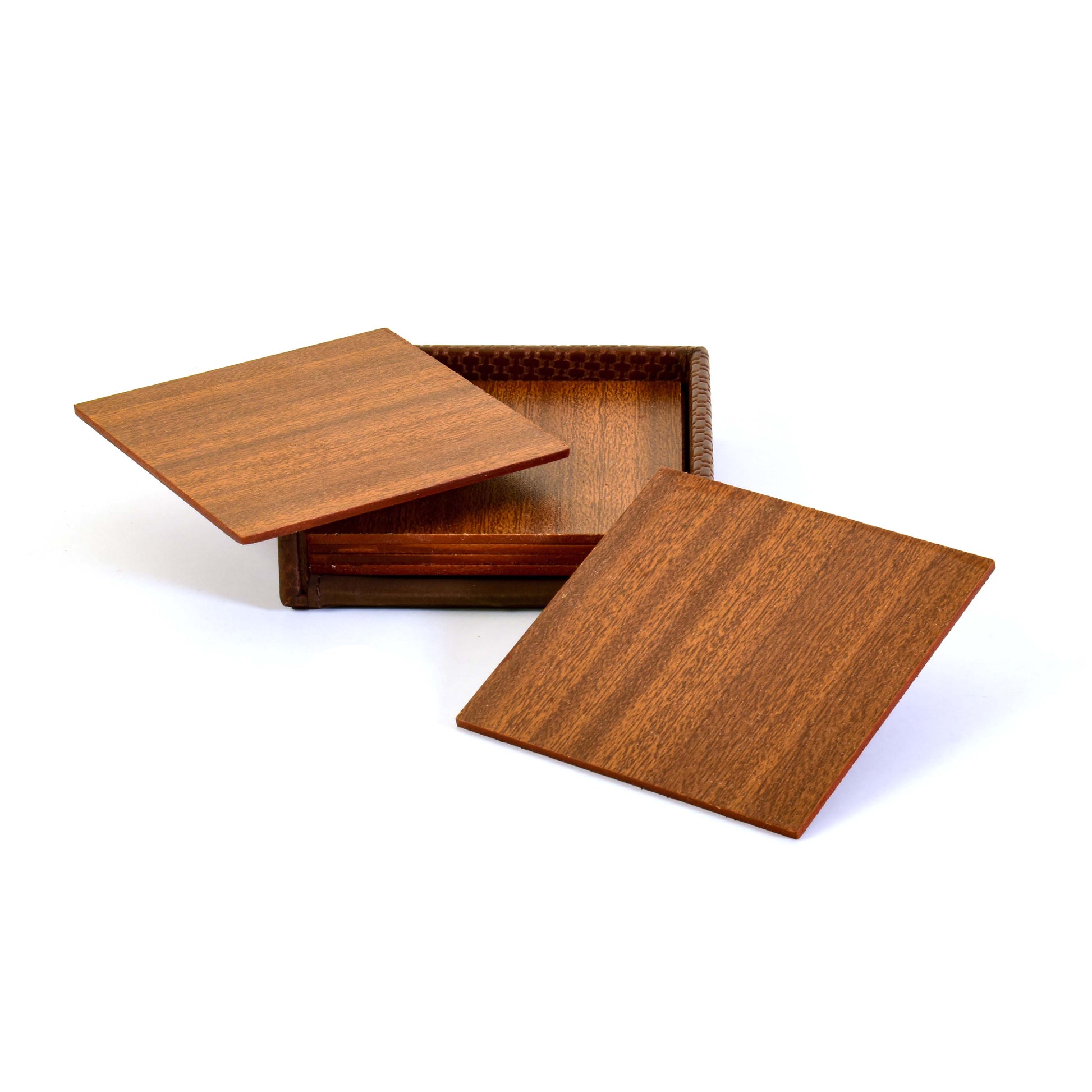 Leatherette Square Coasters Set of 6 | Brown | Rubix Ichkan