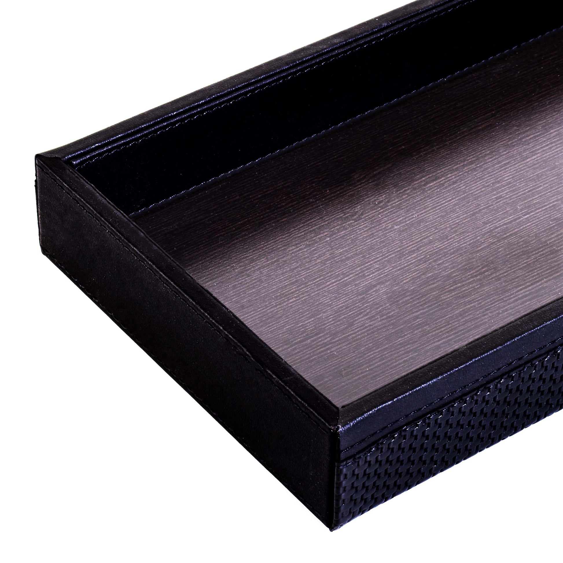 Leatherette Rectangle Serving Tray Large | Black | Rubix Ichkan