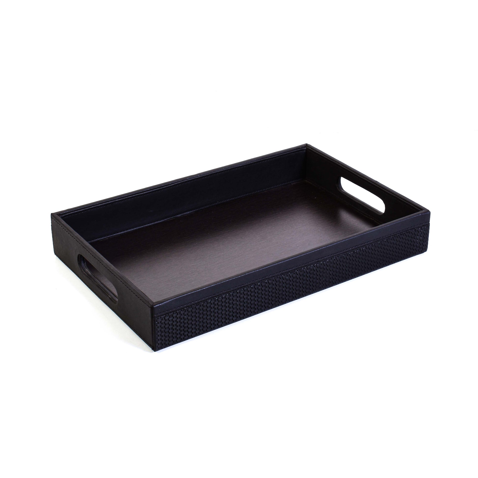 Leatherette Rectangle Serving Tray Large | Black | Rubix Ichkan