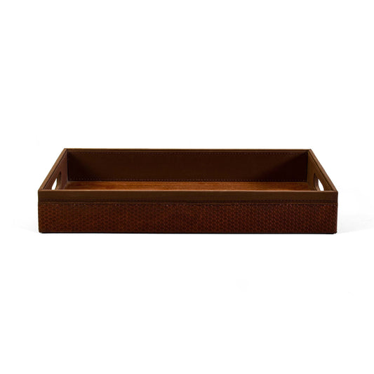 Leatherette Rectangle Serving Tray Small | Brown | Rubix Ichkan