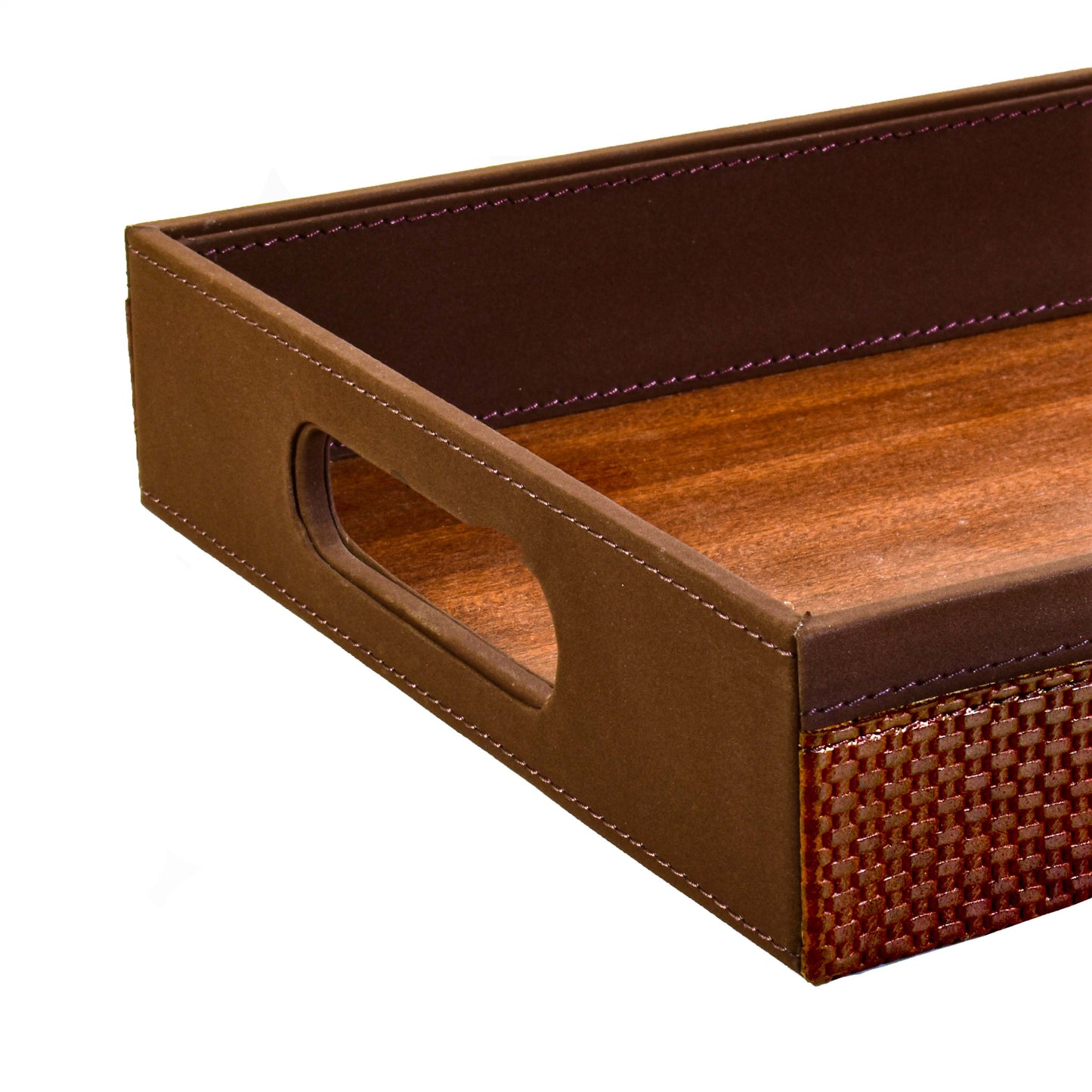 Leatherette Rectangle Serving Tray Set of 2 | Brown | Rubix Ichkan