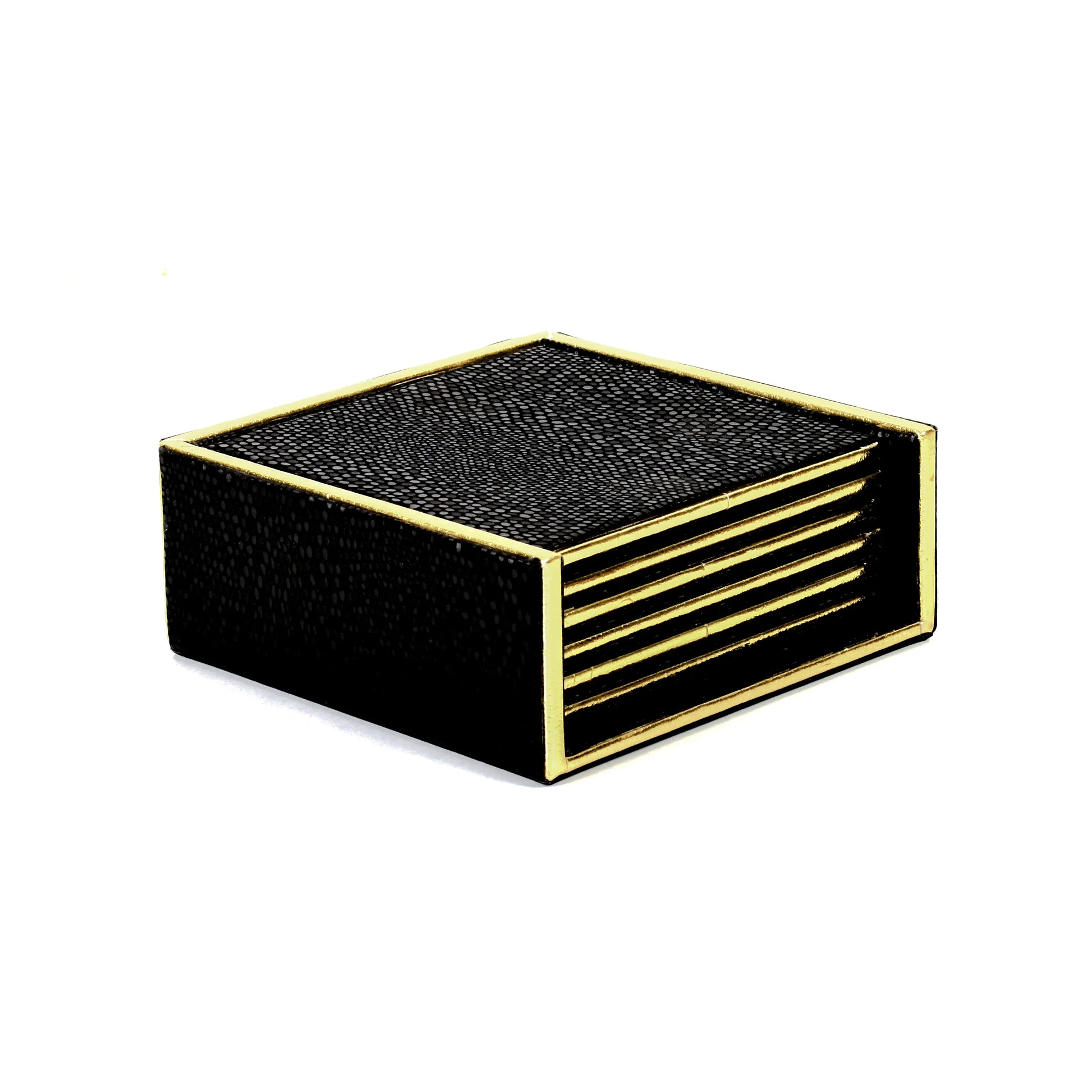 Leatherette Square Coasters Set of 6 | Black | Serpentine Ichkan