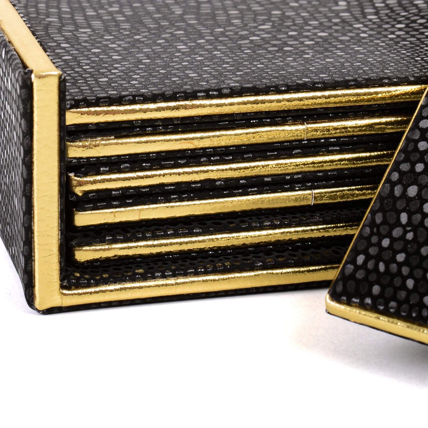 Leatherette Square Coasters Set of 6 | Black | Serpentine Ichkan