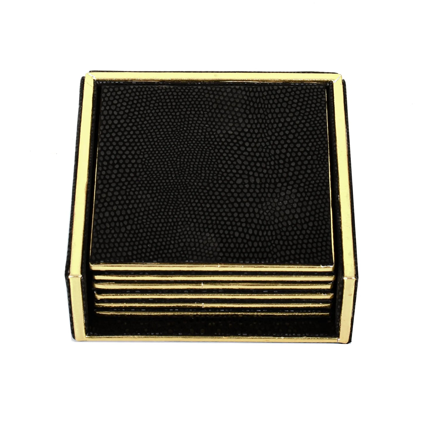 Leatherette Square Coasters Set of 6 | Black | Serpentine Ichkan