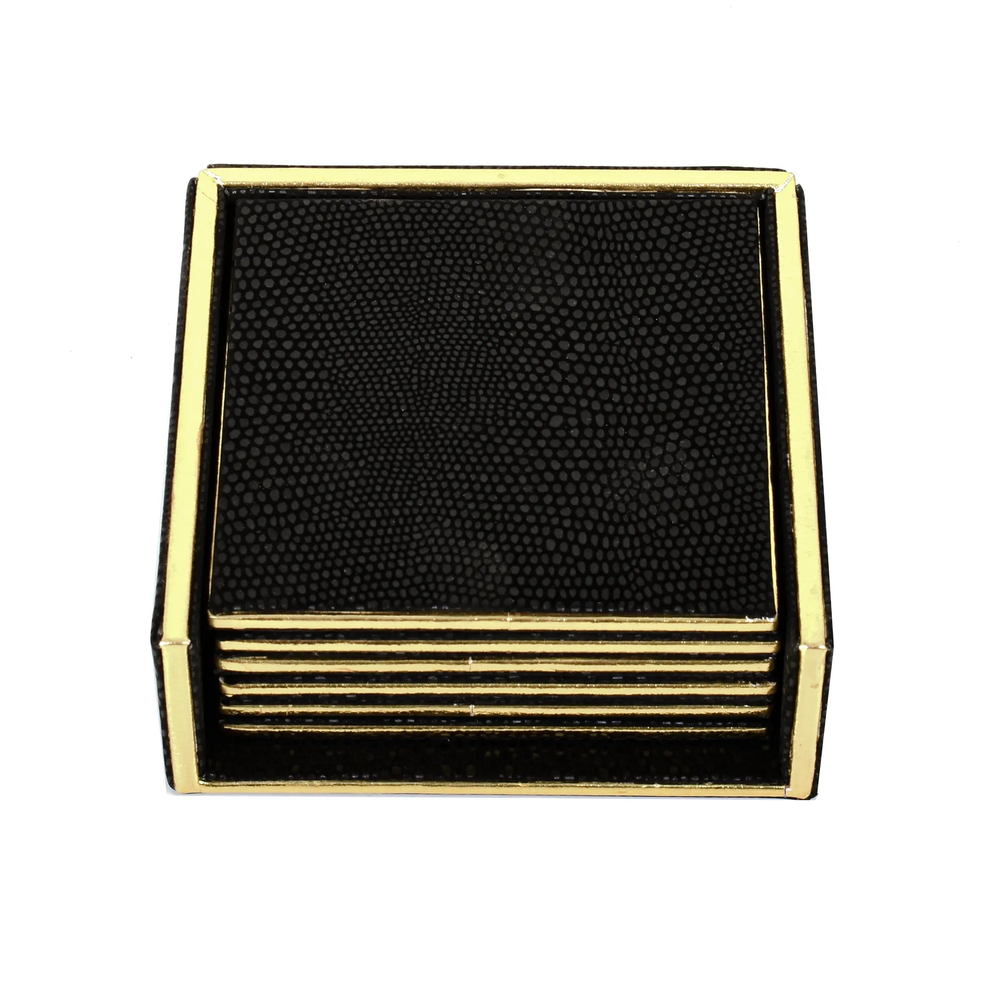 Leatherette Square Coasters Set of 6 | Black | Serpentine Ichkan