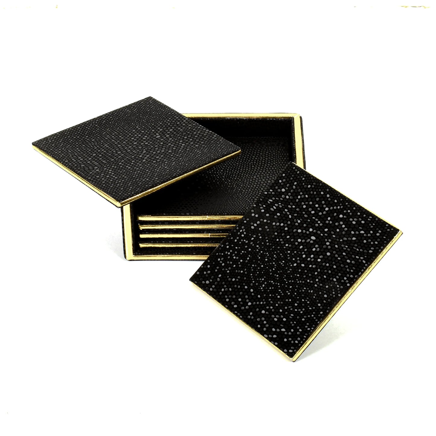 Leatherette Square Coasters Set of 6 | Black | Serpentine Ichkan