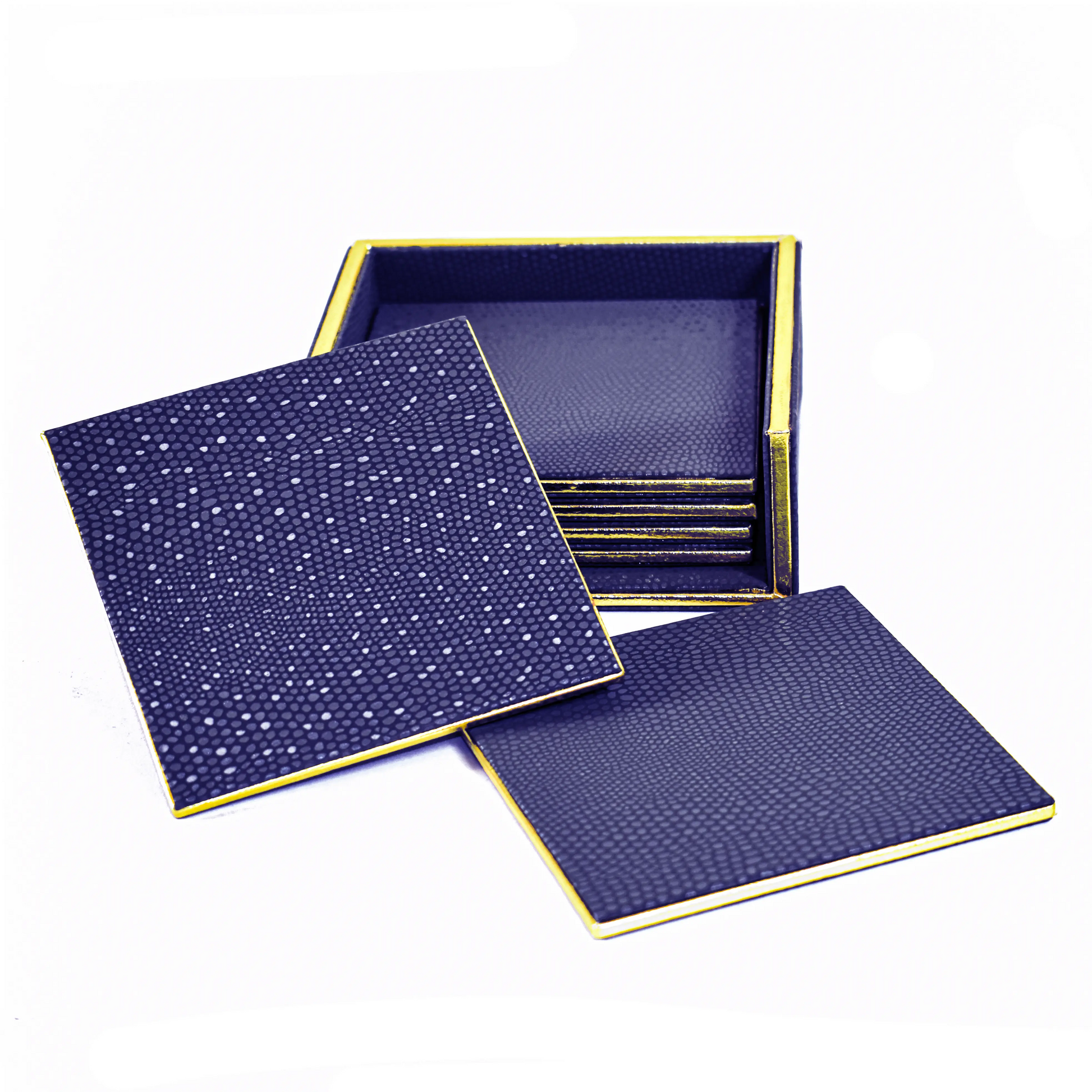 Leatherette Square Coasters Set of 6 | Blue | Serpentine Ichkan