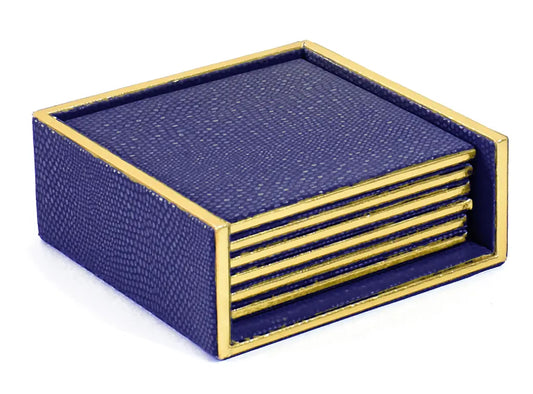 Leatherette Square Coasters Set of 6 | Blue | Serpentine Ichkan