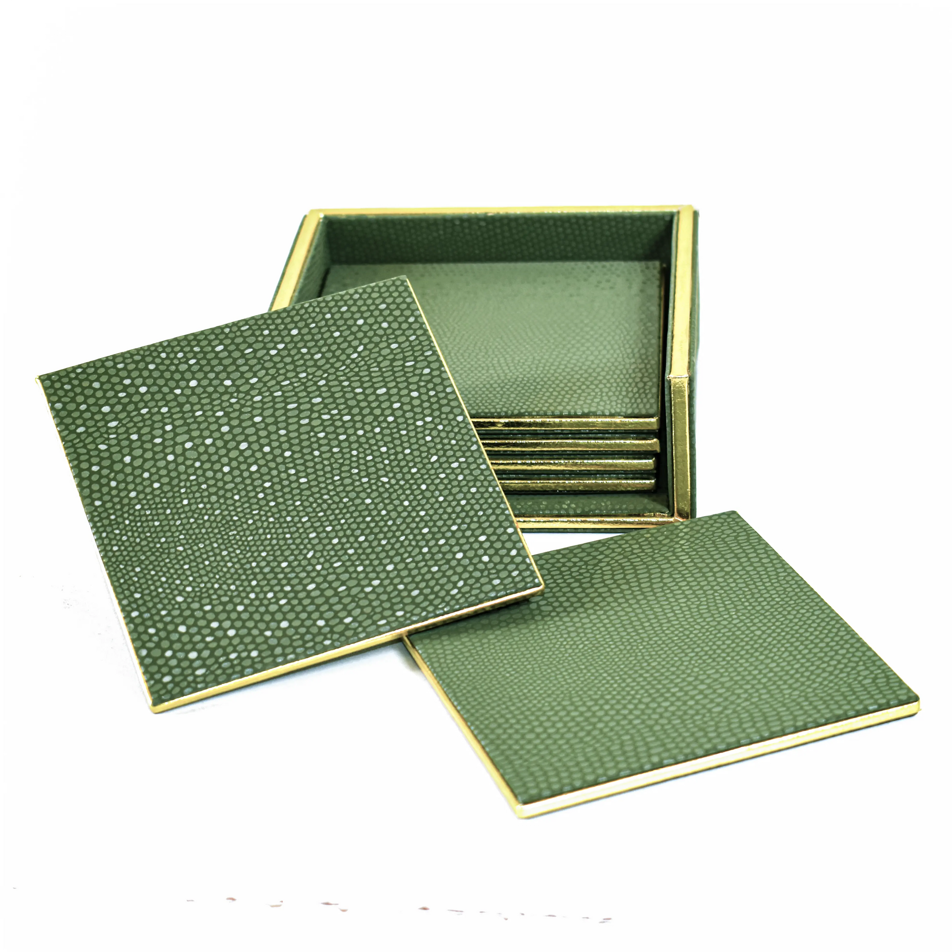 Leatherette Square Coasters Set of 6 | Olive Green | Serpentine Ichkan