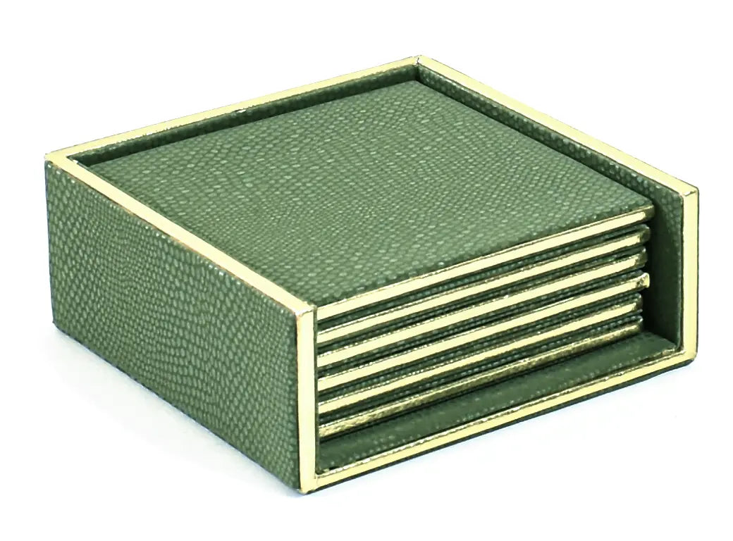 Leatherette Square Coasters Set of 6 | Olive Green | Serpentine Ichkan