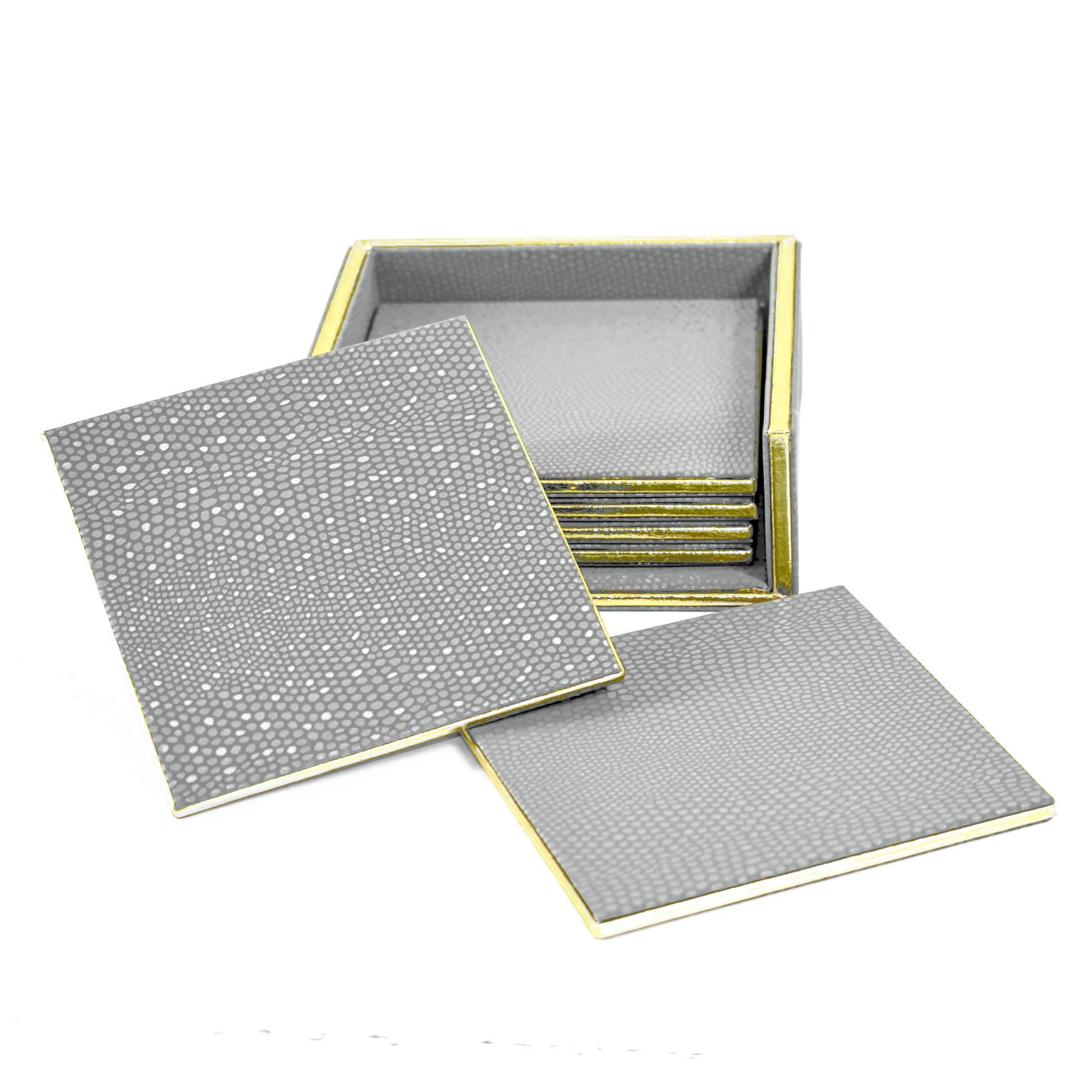 Leatherette Square Coasters Set of 6 | Grey | Serpentine Ichkan