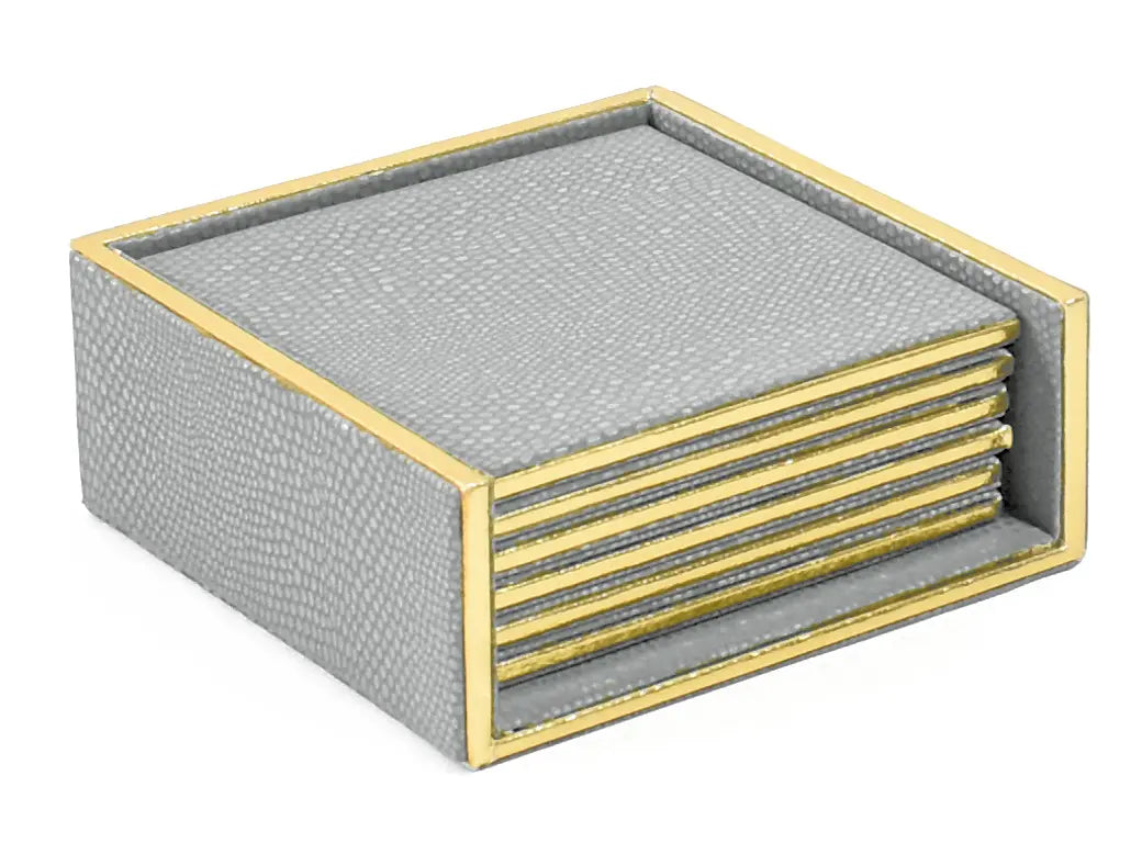 Leatherette Square Coasters Set of 6 | Grey | Serpentine Ichkan