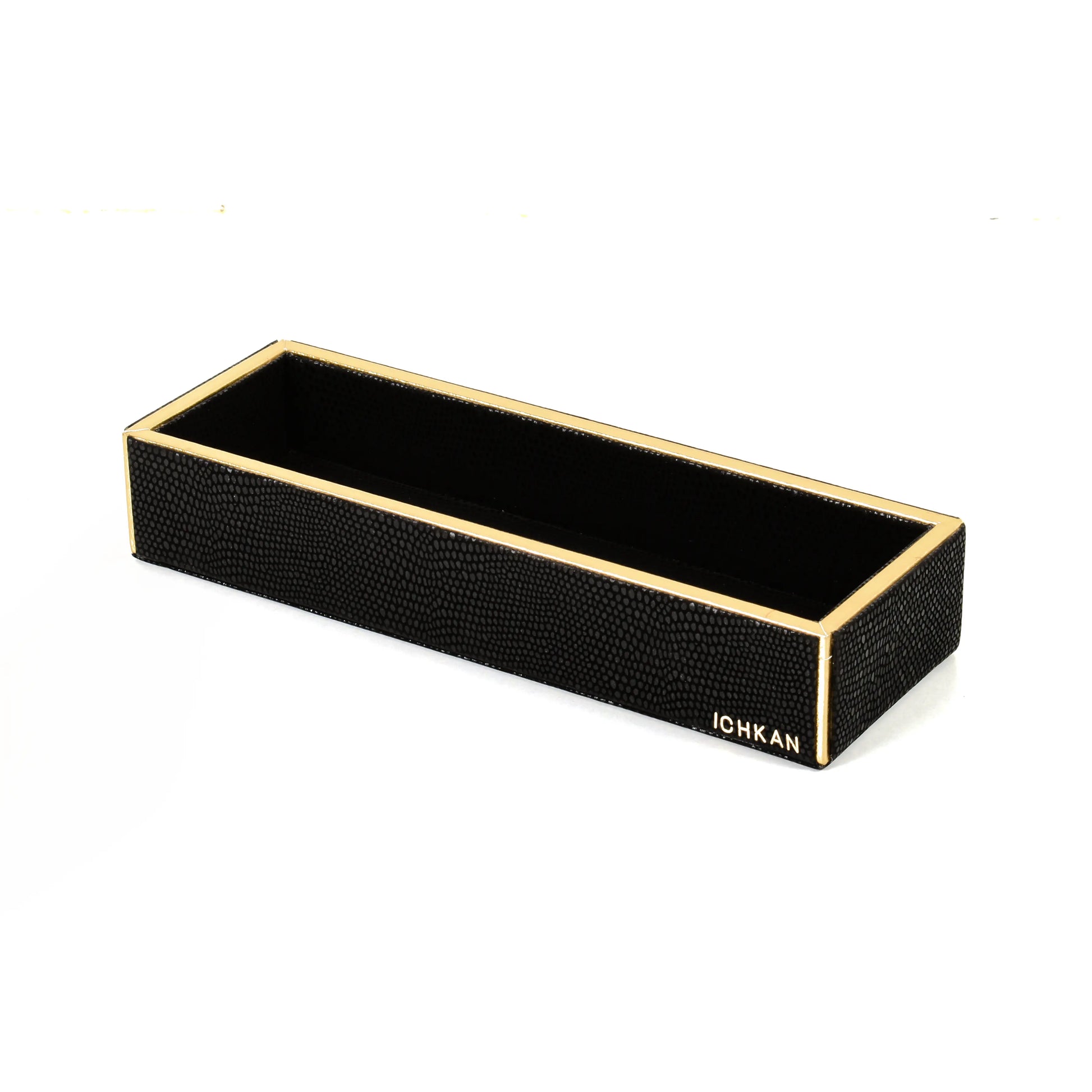 Leatherette Rectangle Long Cutlery Tray | Black | Serpentine Ichkan