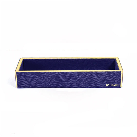 Leatherette Rectangle Long Cutlery Tray | Blue | Serpentine Ichkan