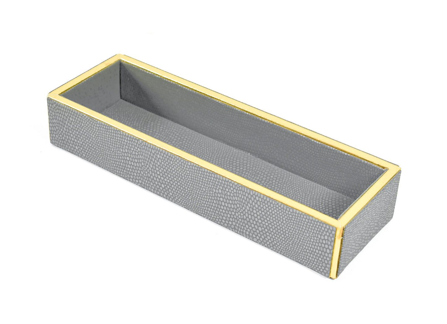 Leatherette Rectangle Long Cutlery Tray | Grey | Serpentine Ichkan