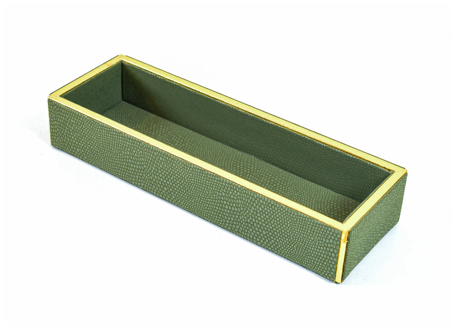 Leatherette Rectangle Long Cutlery Tray | Olive Green | Serpentine Ichkan