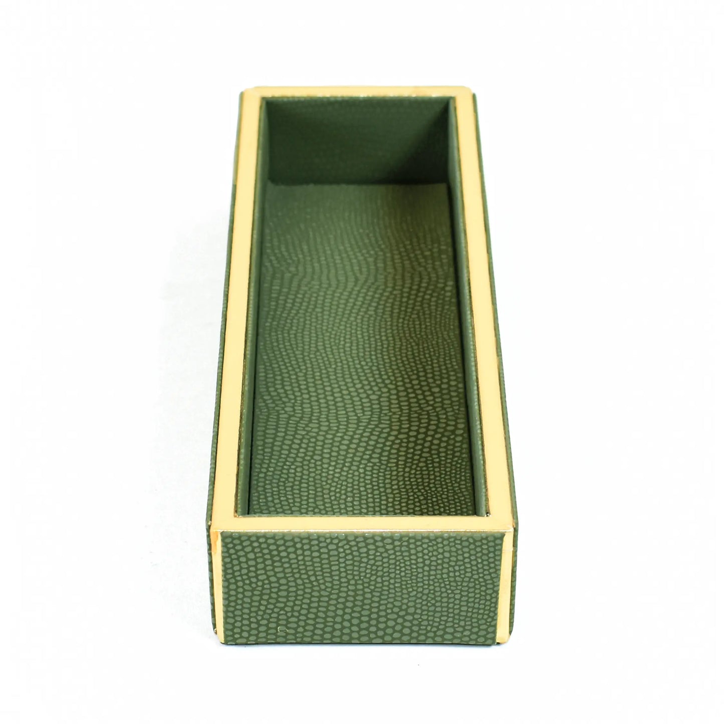 Leatherette Rectangle Long Cutlery Tray | Olive Green | Serpentine Ichkan