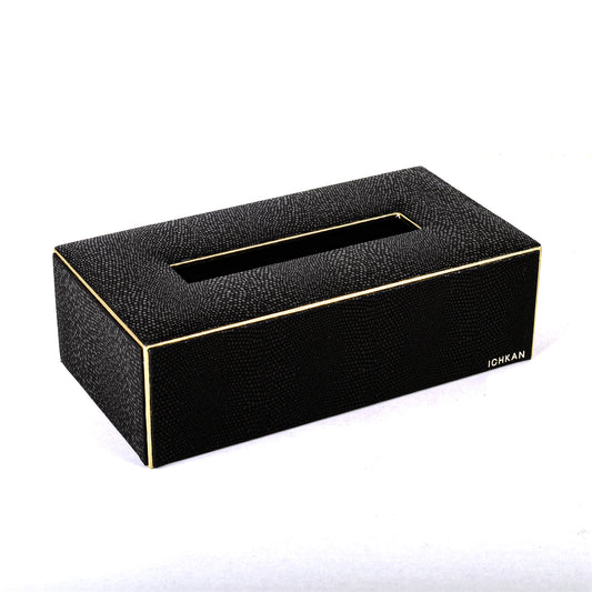 Leatherette Rectangle Tissue Box Holder | Black | Serpentine Ichkan