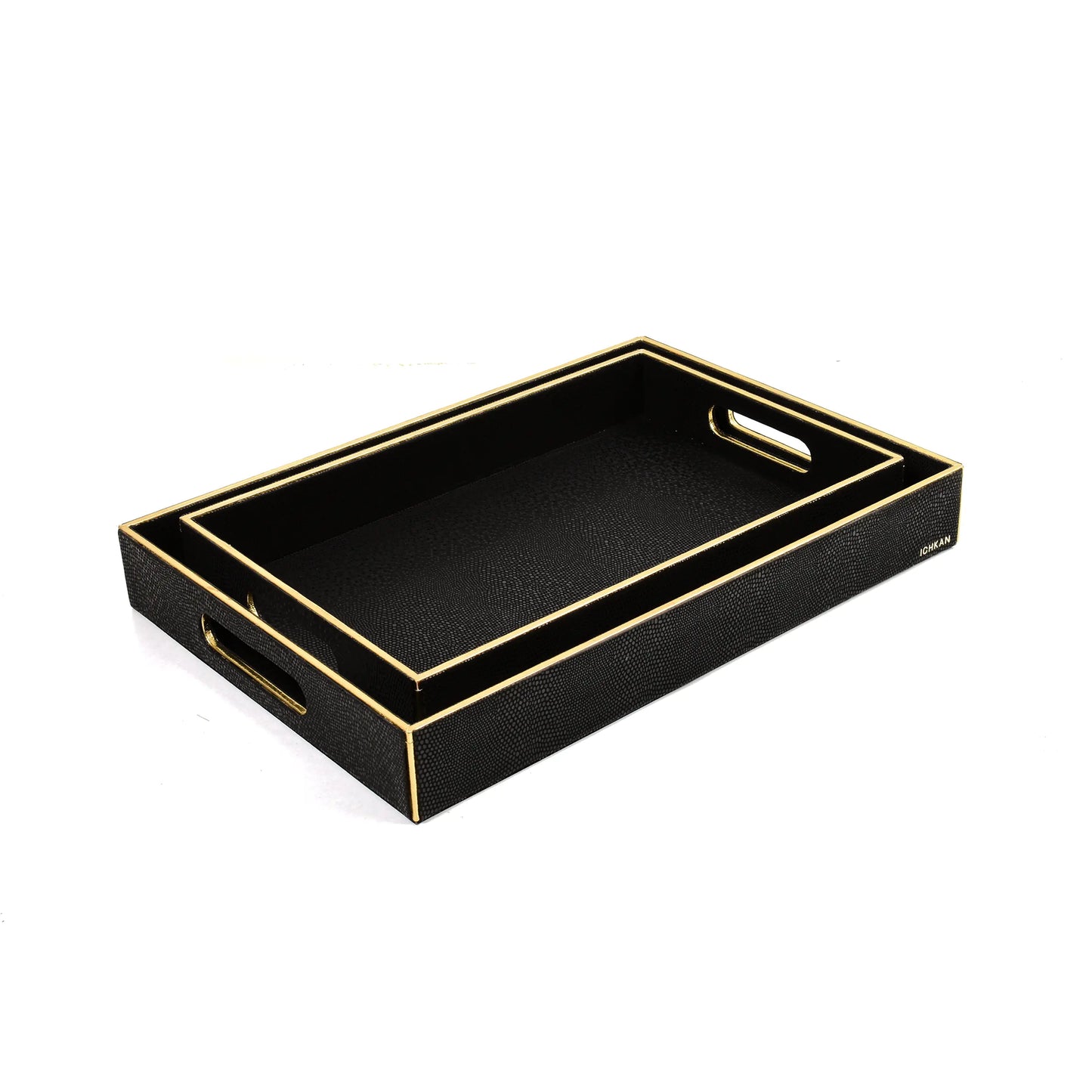 Leatherette Rectangle Serving Tray Set of 2 | Black | Serpentine Ichkan