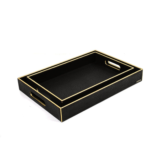 Leatherette Rectangle Serving Tray Set of 2 | Black | Serpentine Ichkan
