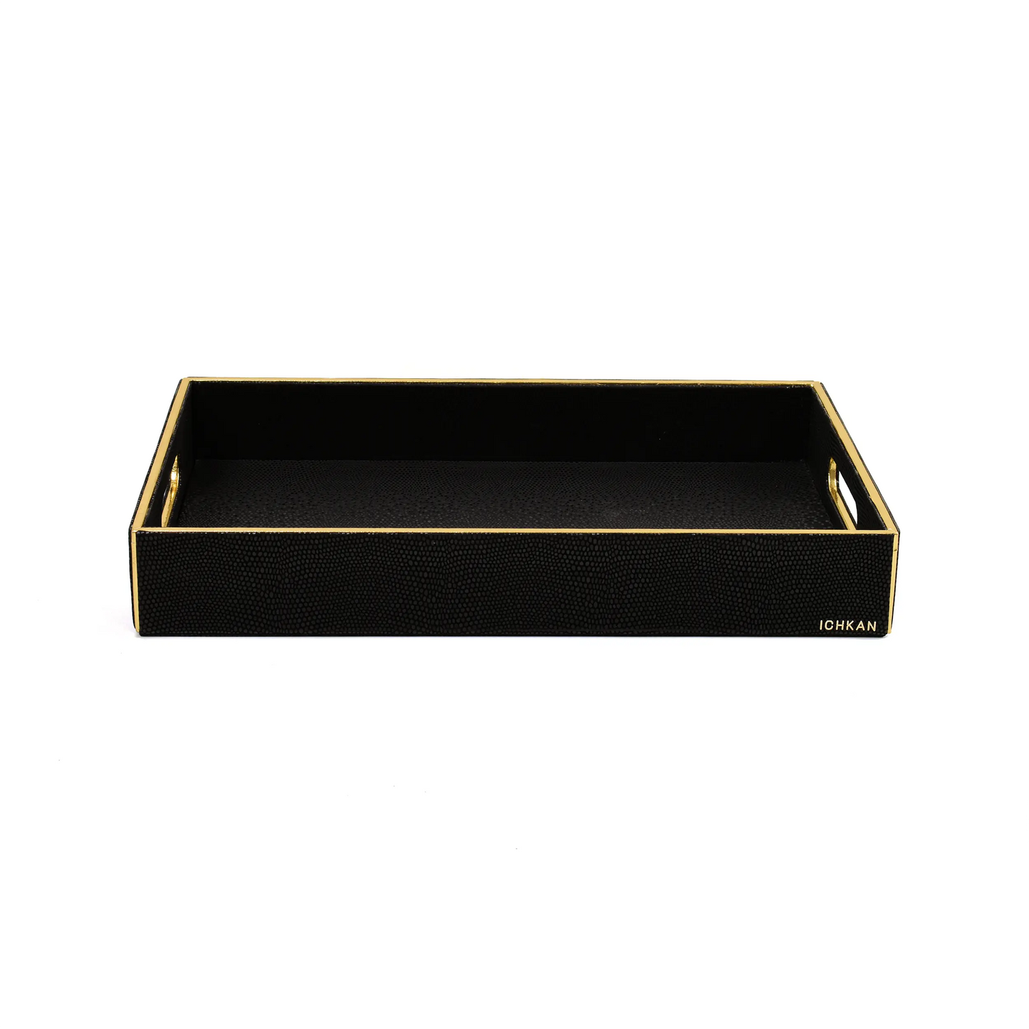 Leatherette Rectangle Serving Tray Small | Black | Serpentine Ichkan