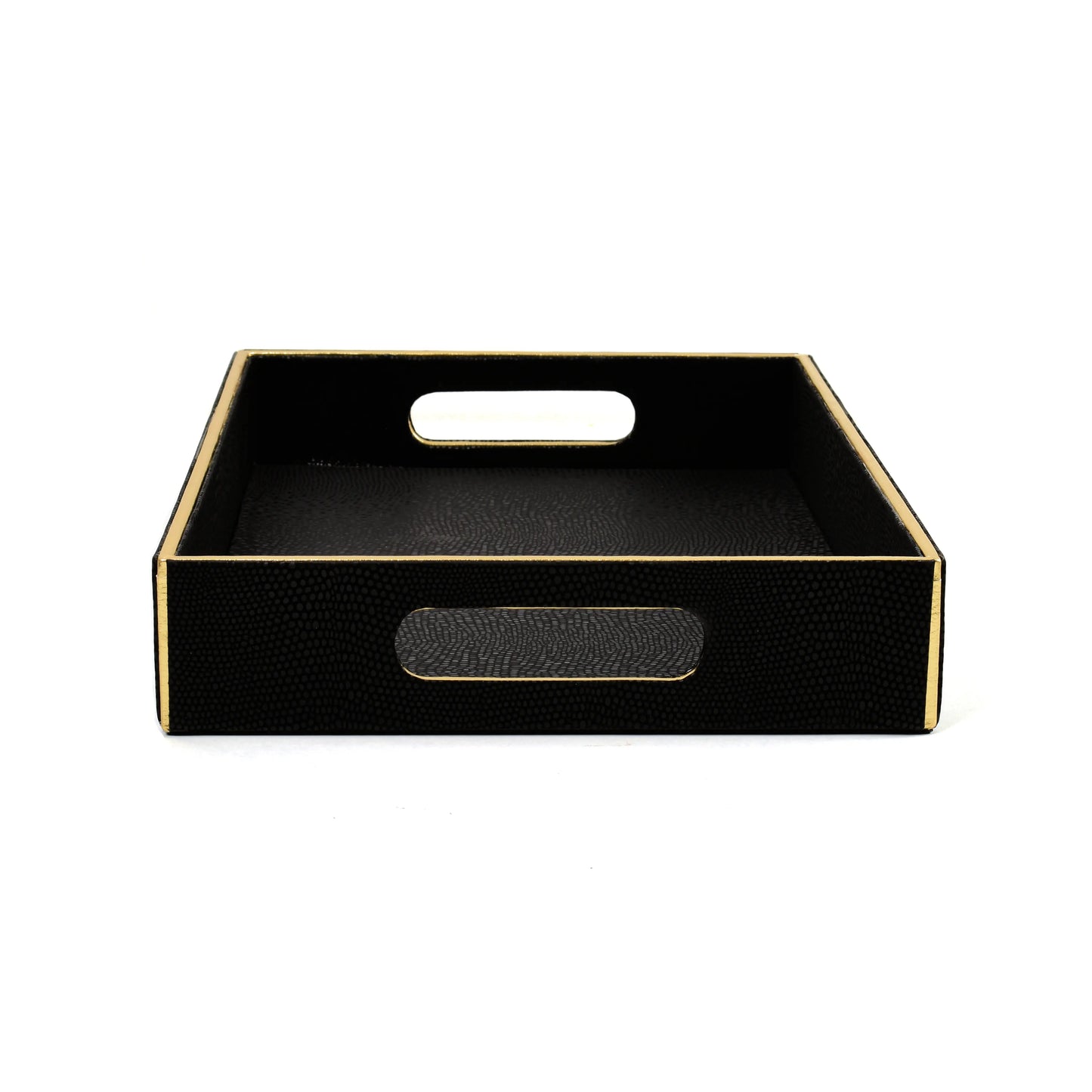 Leatherette Rectangle Serving Tray Small | Black | Serpentine Ichkan