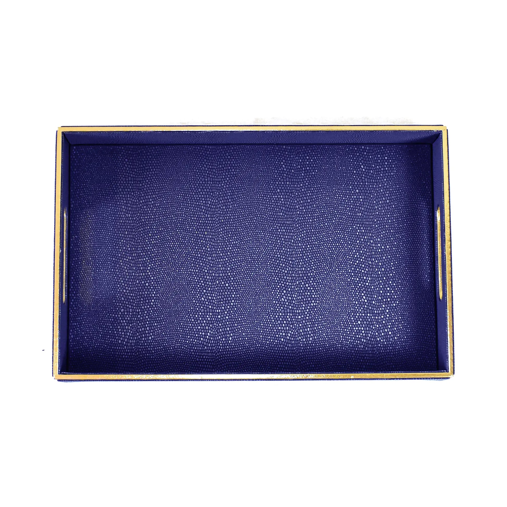 Leatherette Rectangle Serving Tray Large | Blue | Serpentine Ichkan