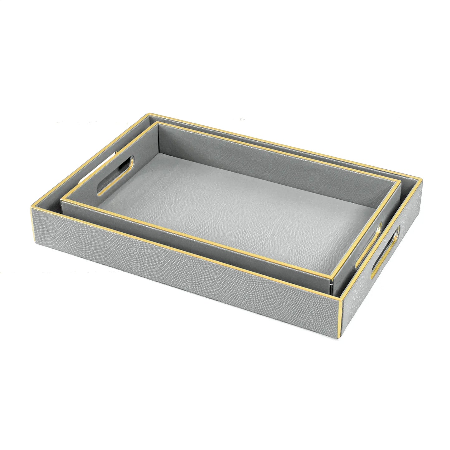 Leatherette Rectangle Serving Tray Set of 2 | Grey | Serpentine Ichkan