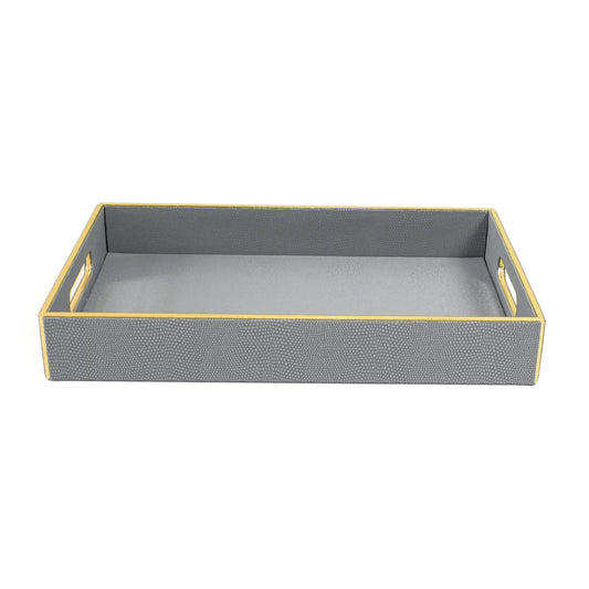Leatherette Rectangle Serving Tray Large | Grey | Serpentine Ichkan