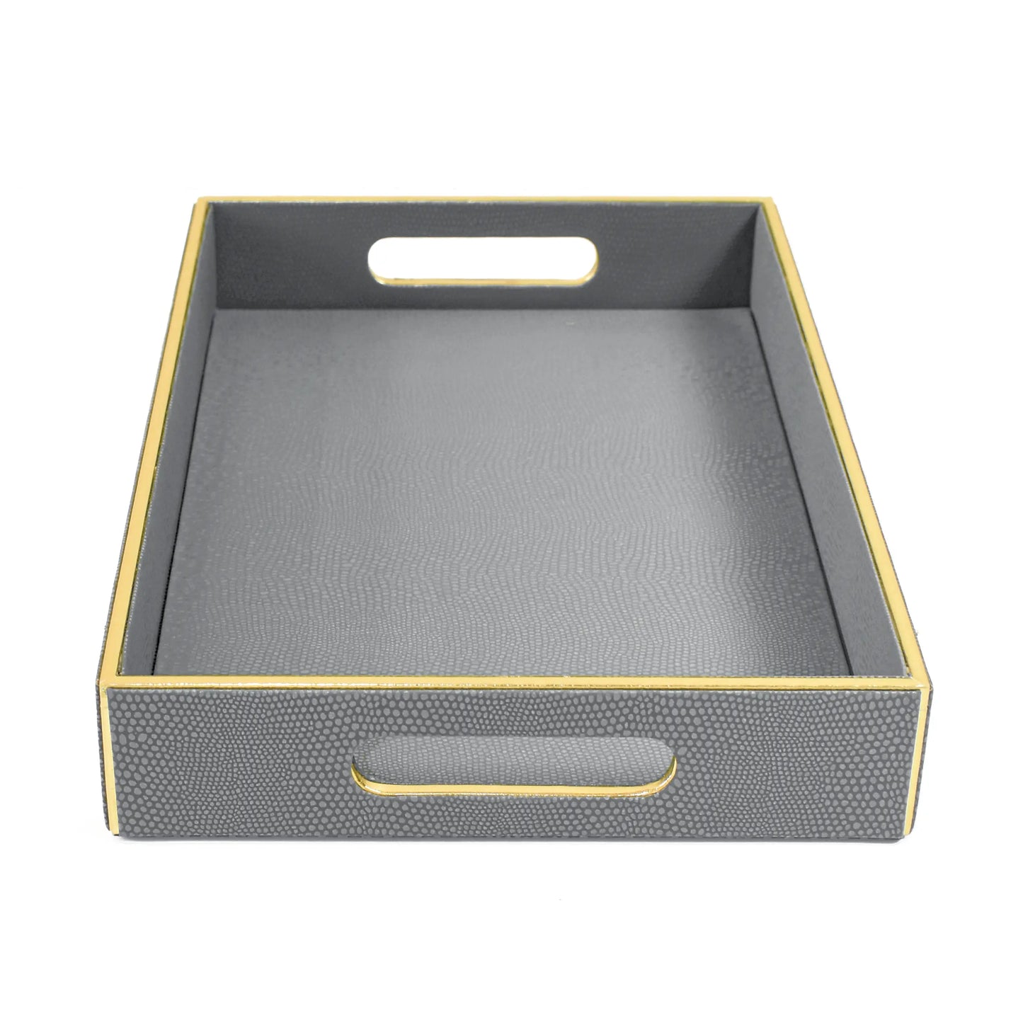 Leatherette Rectangle Serving Tray Set of 2 | Grey | Serpentine Ichkan