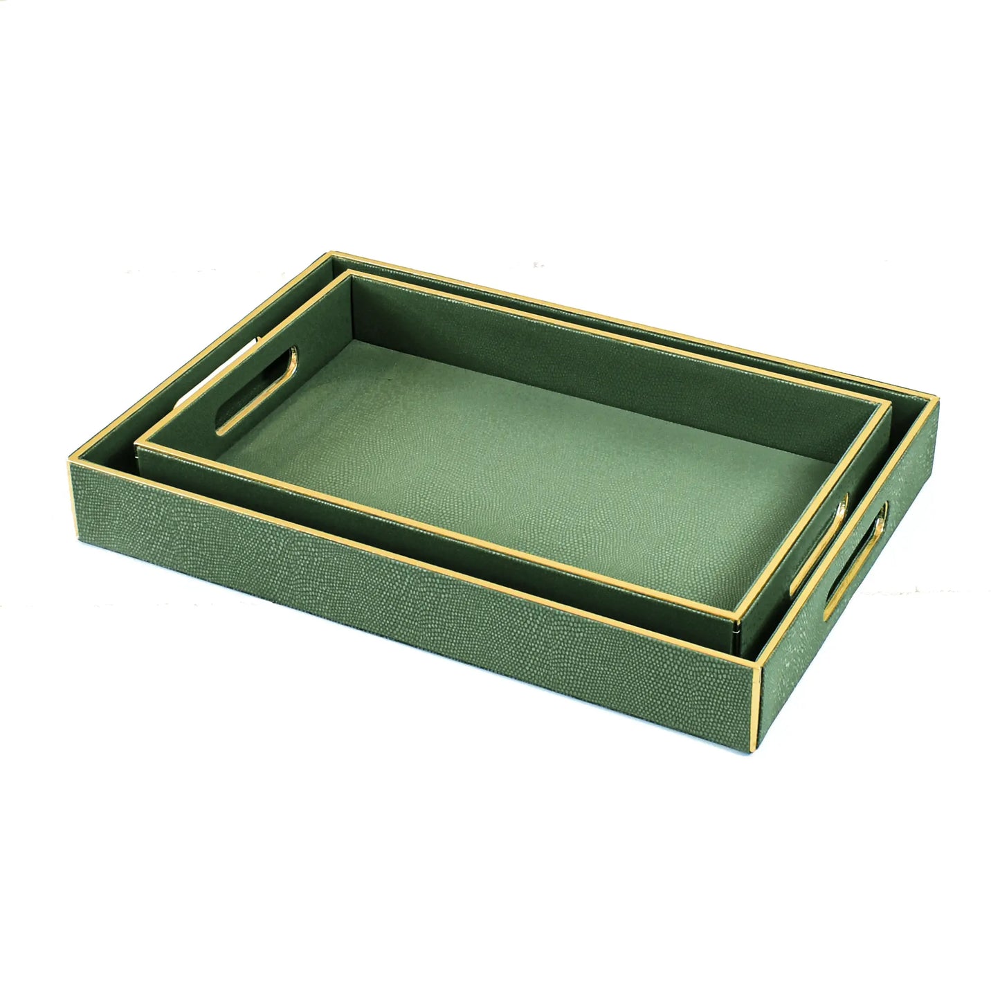 Leatherette Rectangle Serving Tray Set of 2 | Olive Green | Serpentine Ichkan