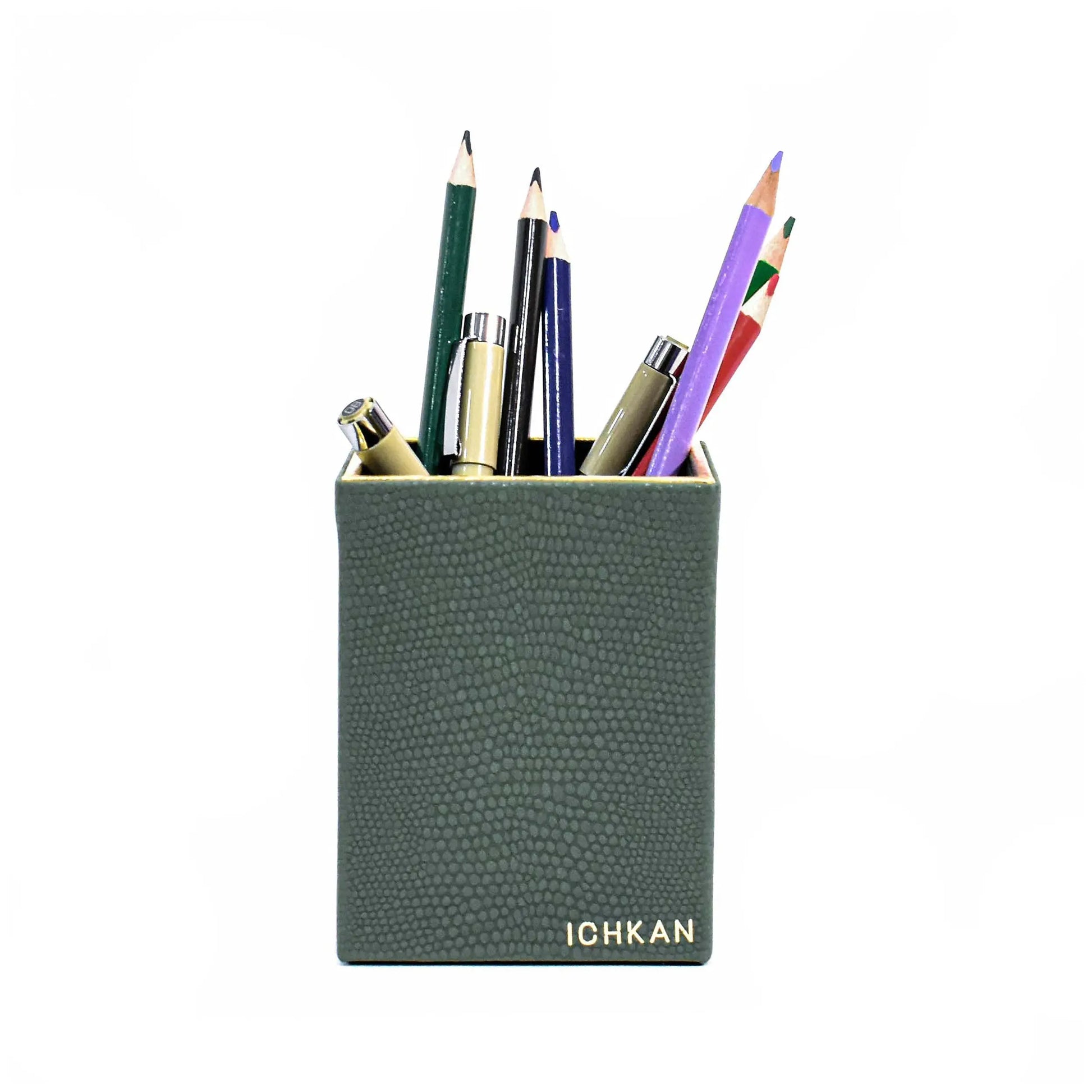 Leatherette Square Pen/Brush Holder | Olive Green | Serpentine Ichkan