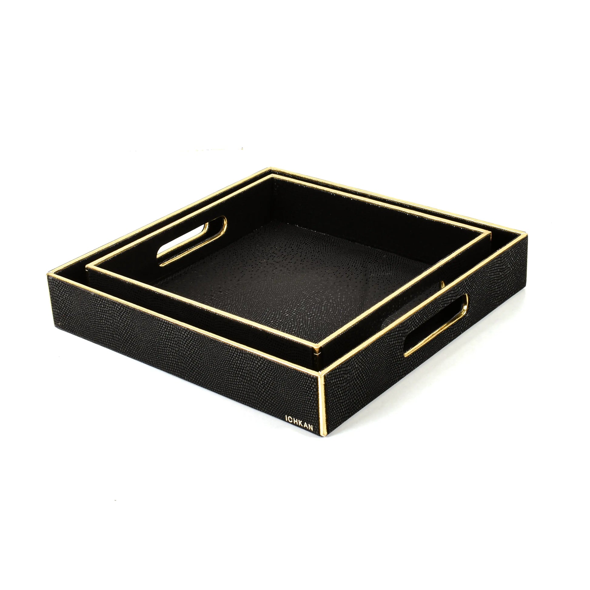 Leatherette Square Serving Tray Set of 2 | Black | Serpentine Ichkan