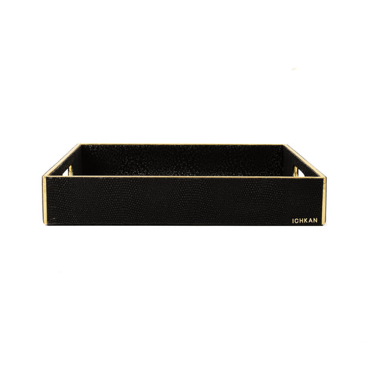 Leatherette Square Serving Tray Large | Black | Serpentine Ichkan