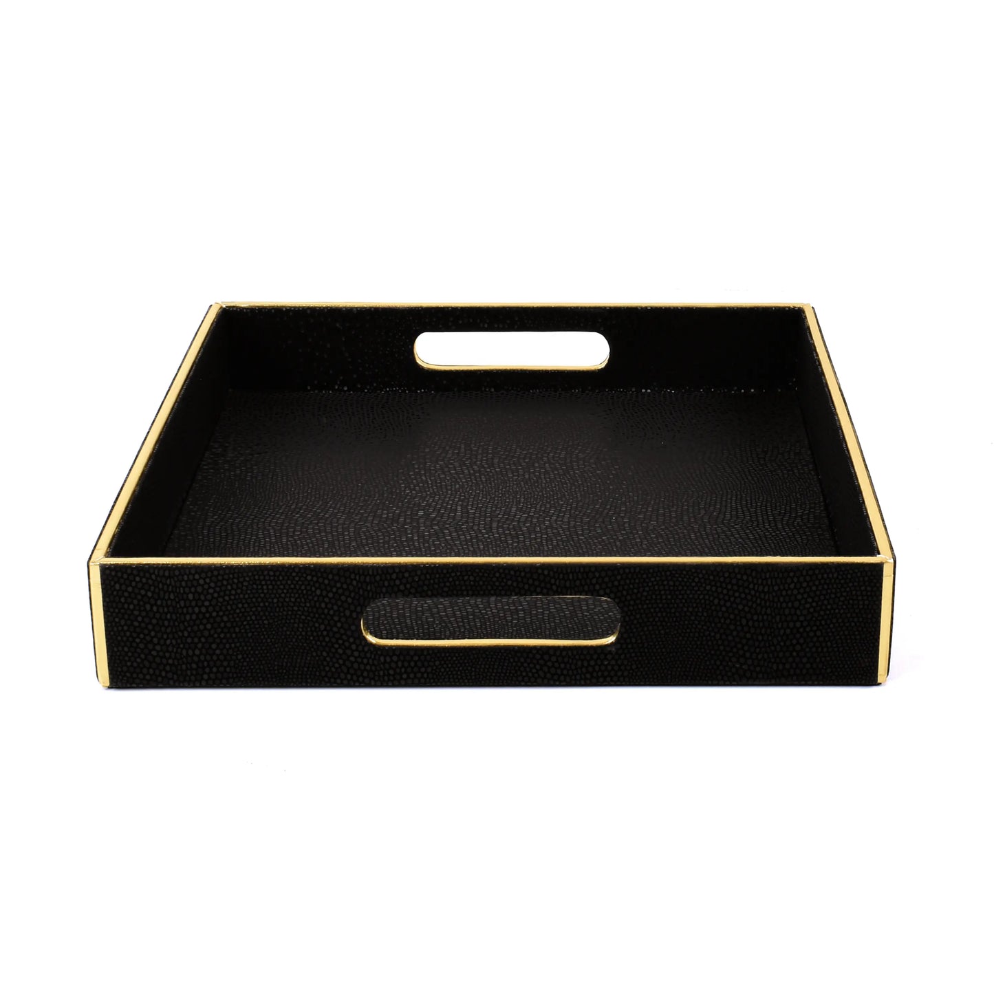 Leatherette Square Serving Tray Set of 2 | Black | Serpentine Ichkan