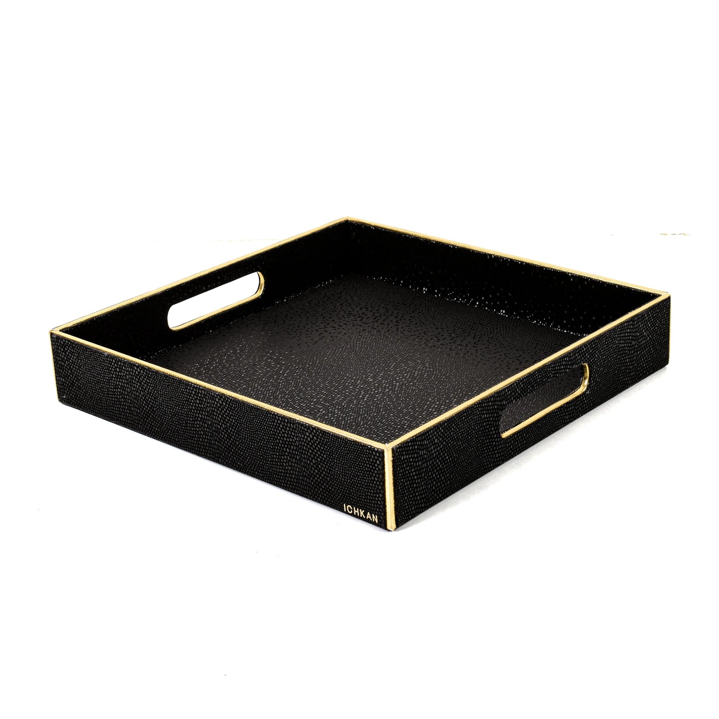 Leatherette Square Serving Tray Set of 2 | Black | Serpentine Ichkan