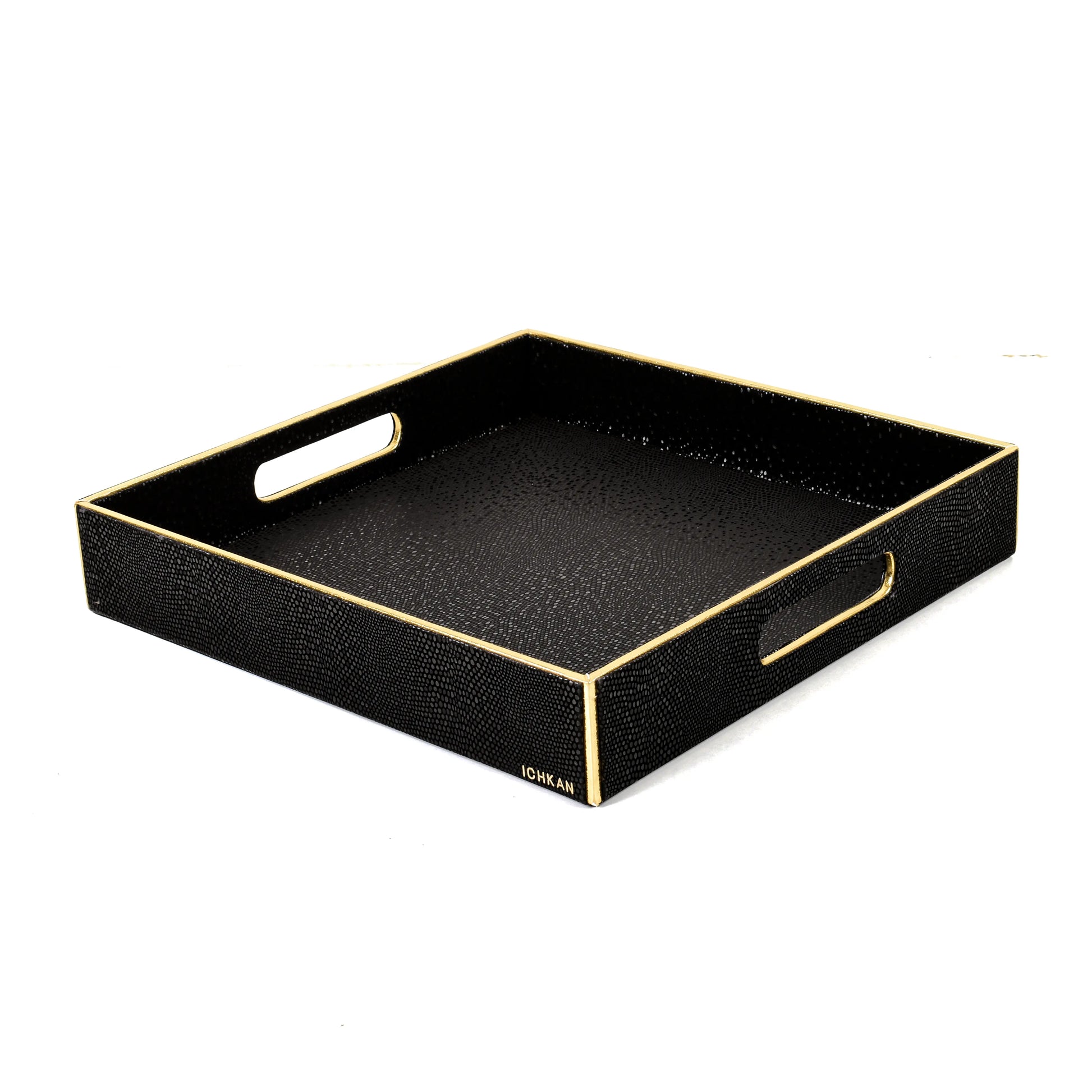 Leatherette Square Serving Tray Set of 2 | Black | Serpentine Ichkan